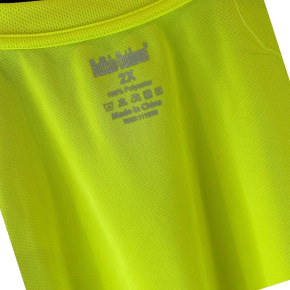 2 Buffalo Outdoors High Visibility Neon Yellow Safety Work Pocket T Shirt Men 2X - Picture 4 of 4